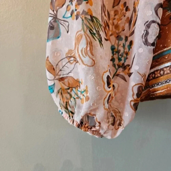 Joie Peach Floral Bohemian Peasant Chiffon Swiss Dot Ruffle Top Tie Blouse XS. - Picture 15 of 16